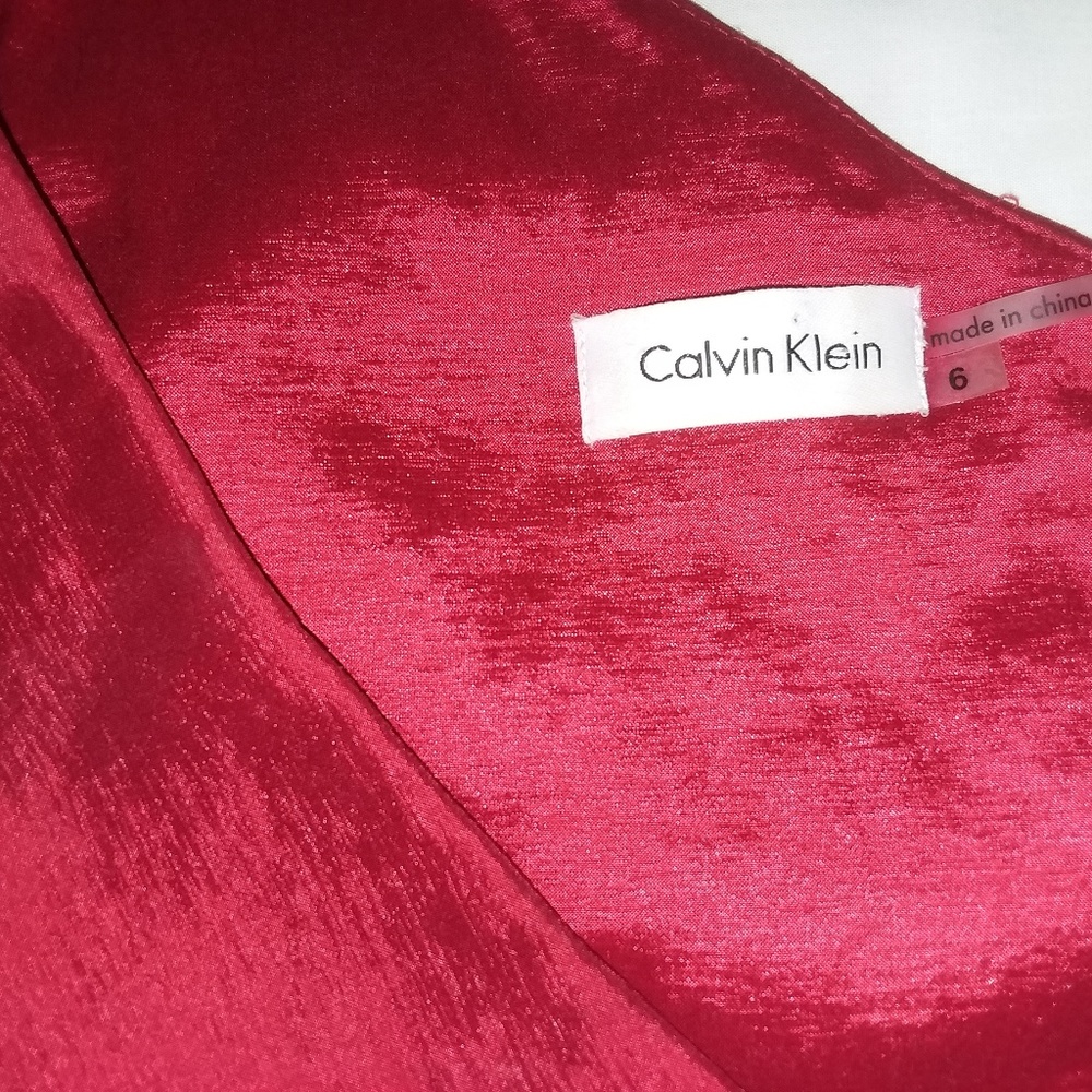 Asymmetrical Calvin Klein Red Ruched Dress
